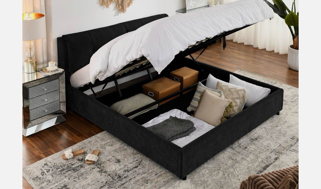 king size storage upholstered hydraulic platform bed with integrated headboard