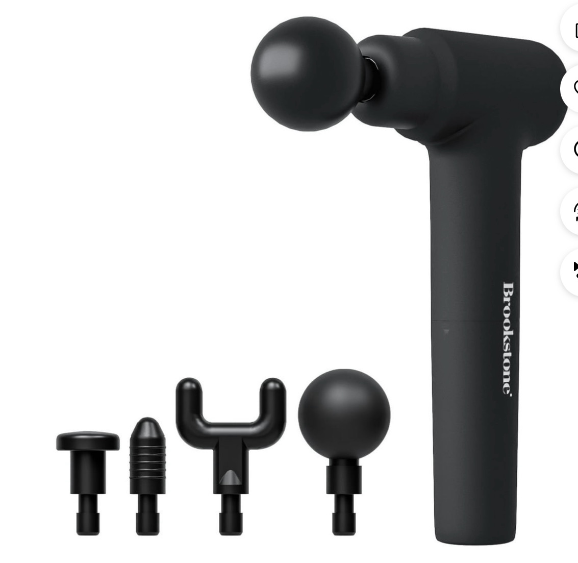 brookstone deep tissue massage gun for pain relief & muscle recovery – 9-speed handheld percussion massager, 4 heads, type-c rechargeable, quiet, 3200 rpm, shockproof design