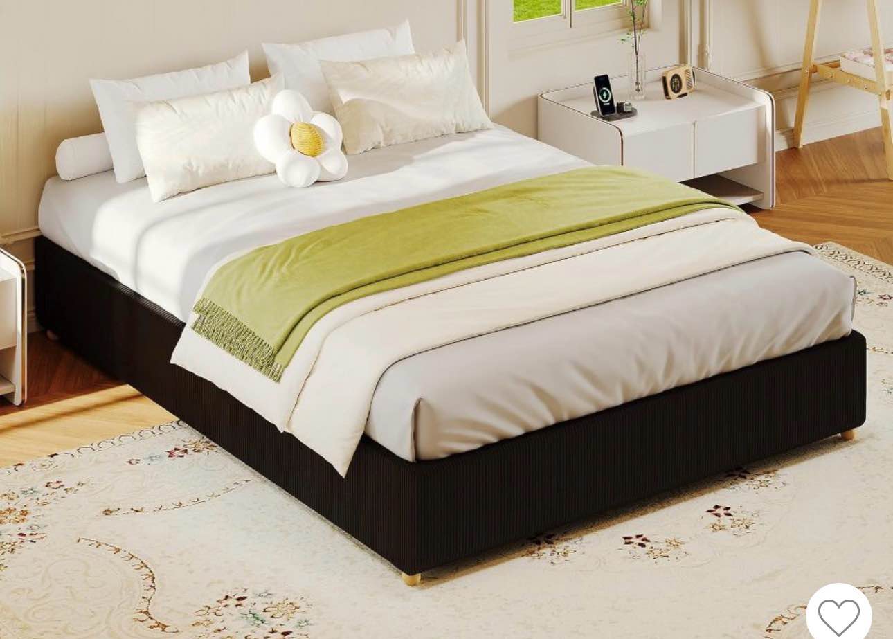 Garvee Full Size Cloud Bed Frame Low Bed Frame without Headboard Corduroy Upholstered Low Platform Bed with Solid Wood Legs 