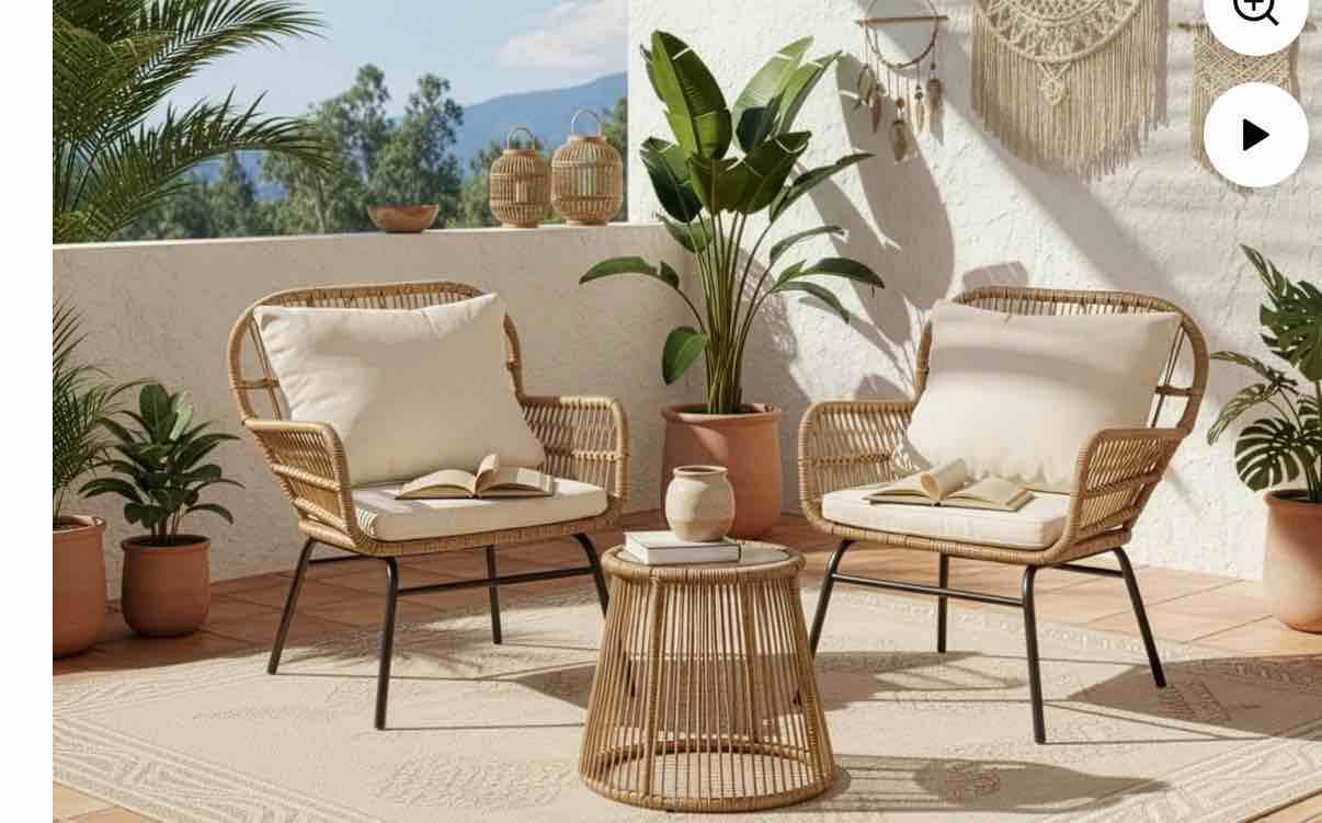 RADIATA 3-Piece Patio Boho Furniture Set with Ajustable Feet, Boho Outdoor Conversation Set with Table, Sofa Seating Set with Thick Cushion for Backyard Lawn Garden, Beige