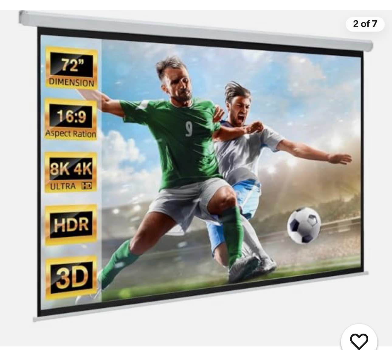72" Projector Screen Motorized 16:9, 4K HD Pull Down Retractable Projection