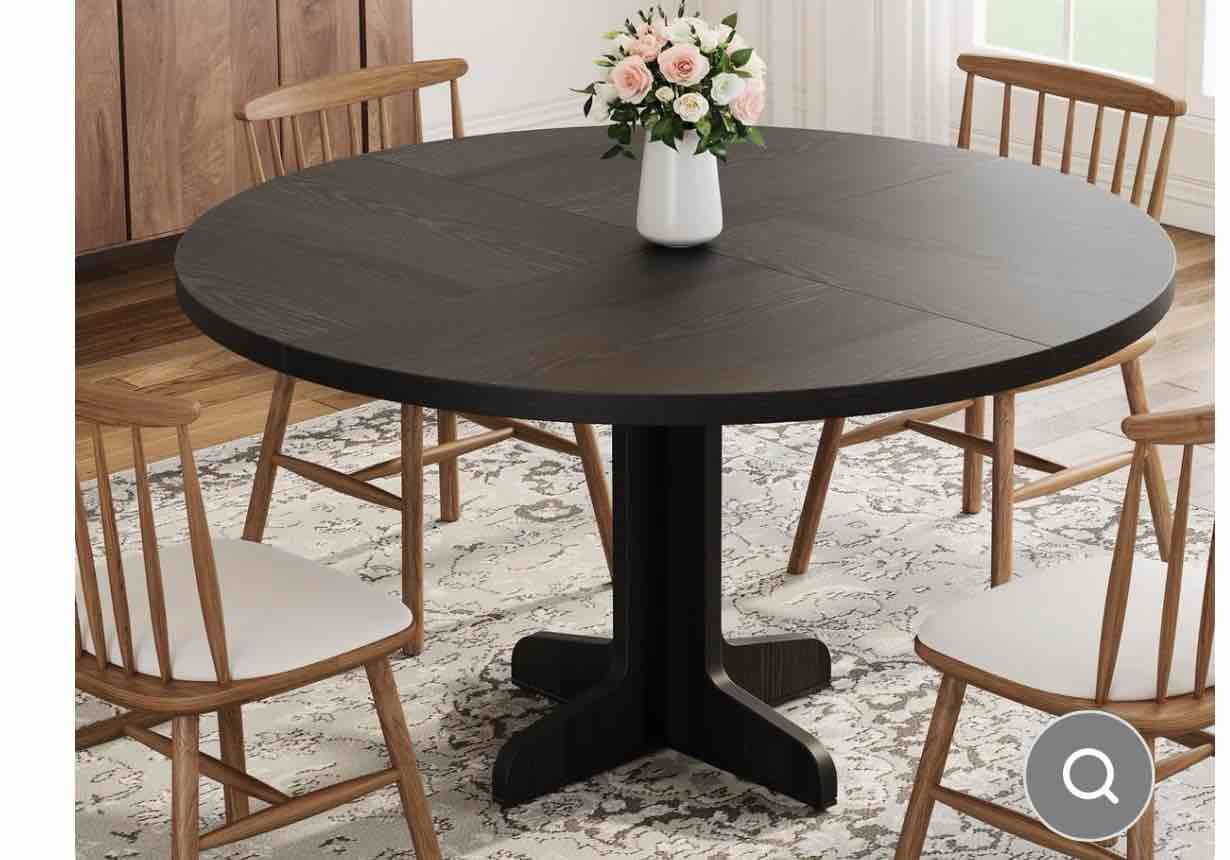 Garvee 47 Inch Round Dining Table, Wood Kitchen Table, Dinning Room Tables for 4-6 People, Dinner Table with Wooden Tabletop and Legs for Dining Room Living Room, Black (Only Table)