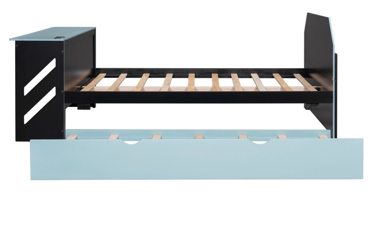 Full Size Wood Daybed with Twin Size Trundle,Desk and USB ( 2 BOXES TOTAL)