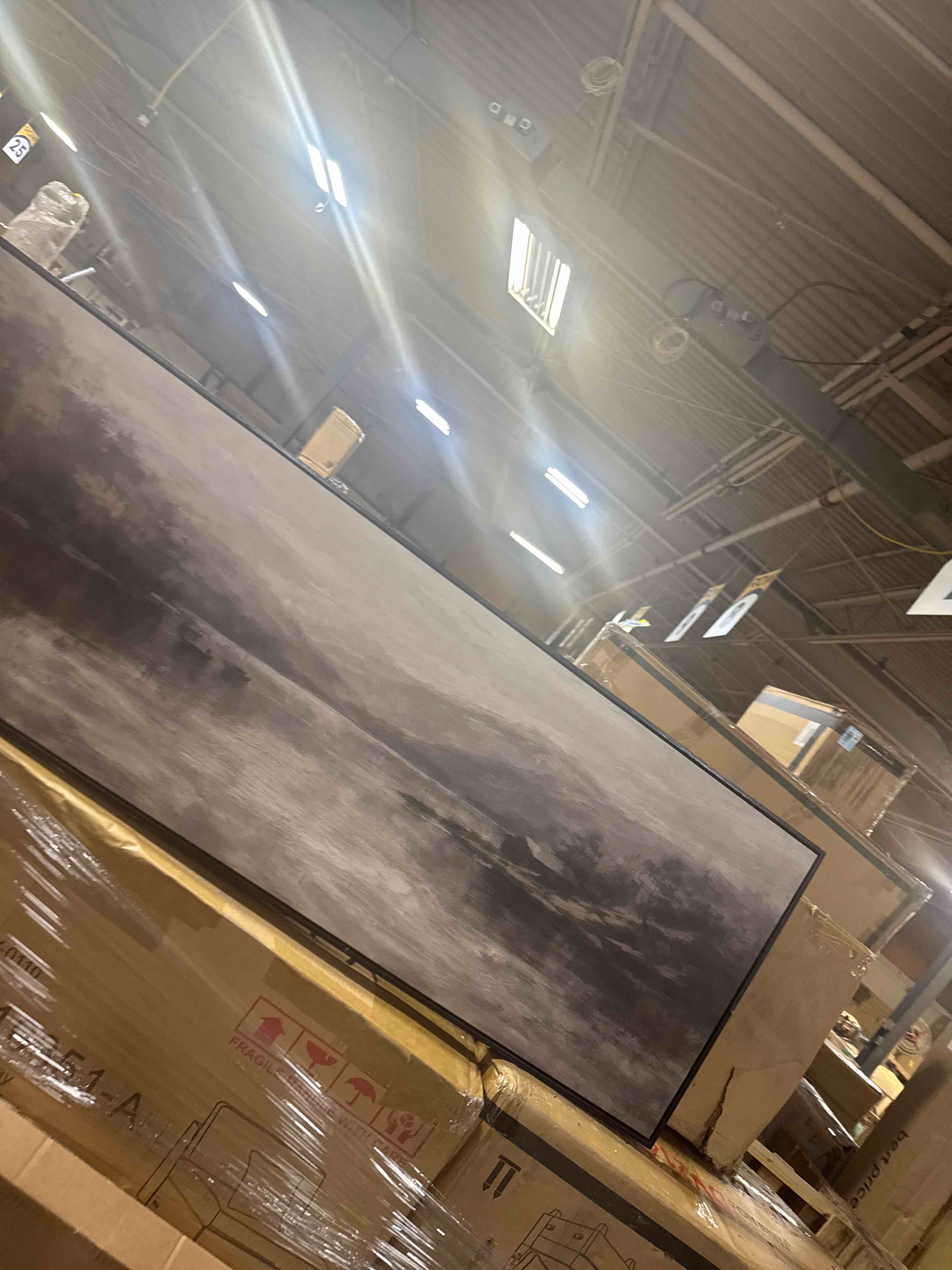 Condition photo showing New/Like New for extra large misty lake forest landscape framed canvas print wall art ( 60" x 20")