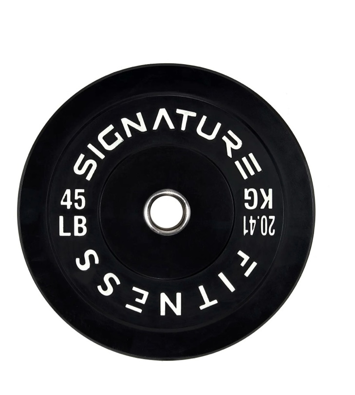 Signature Fitness 2" Olympic Bumper Plate Weight Plates with Steel Hub - 100% Virgin Rubber, Black