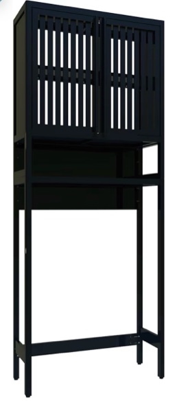 Freestanding Bamboo Over-The-Toilet Storage Rack with Cabinet & Open Shelf, Space-Saving Bathroom Organizer for Toilet & Laundry Room, Adjustable Large Capacity Bathroom Cabinet, Beige/Black/Grey