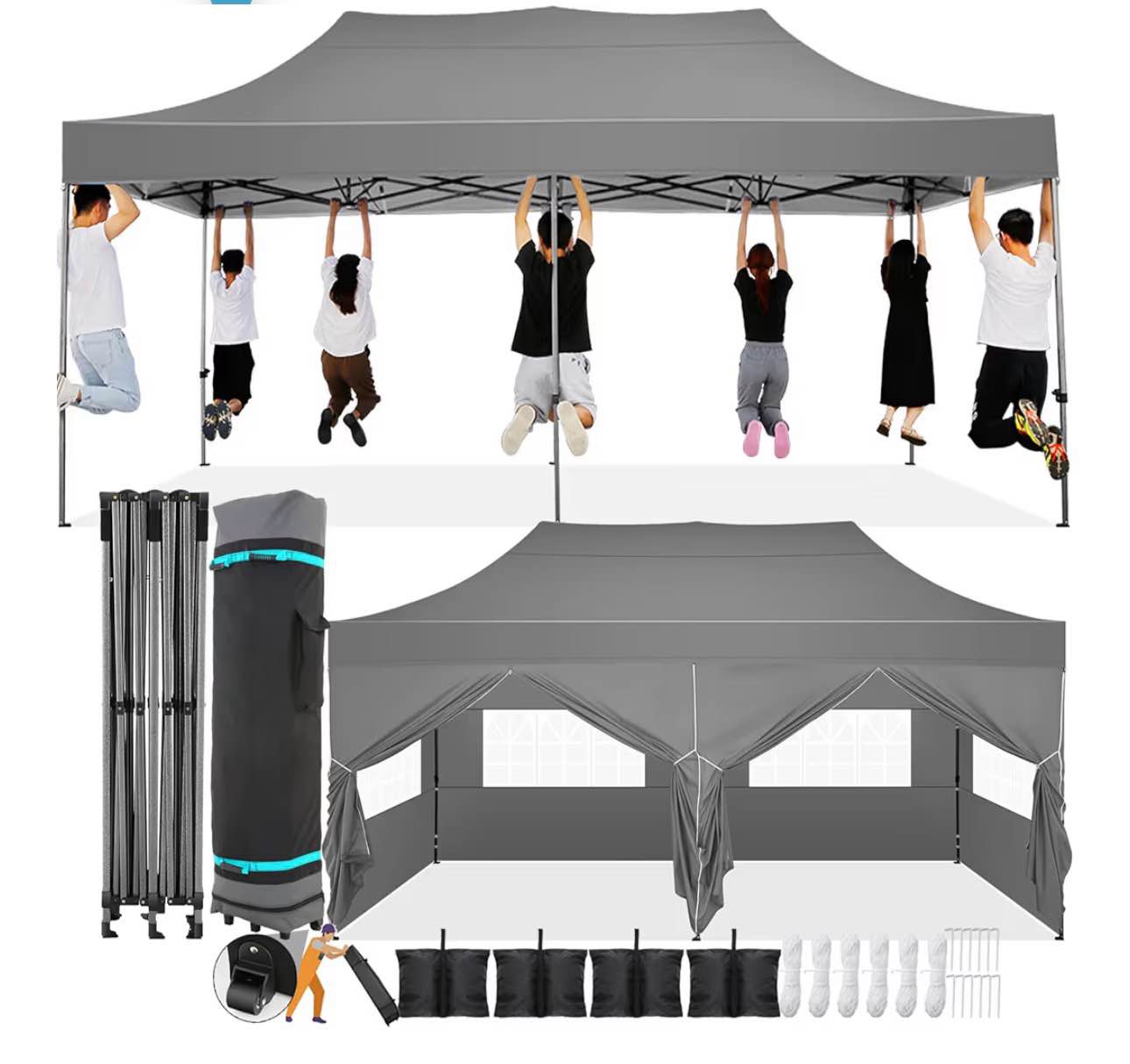 cobizi 10x20 pop up canopy with 6 sidewall,heavy duty canopy upf 50+ all season wind waterproof commercial outdoor wedding party tents for parties canopy gazebo with roller bag(10 x 20 ft gray) ( similar to one in stock)