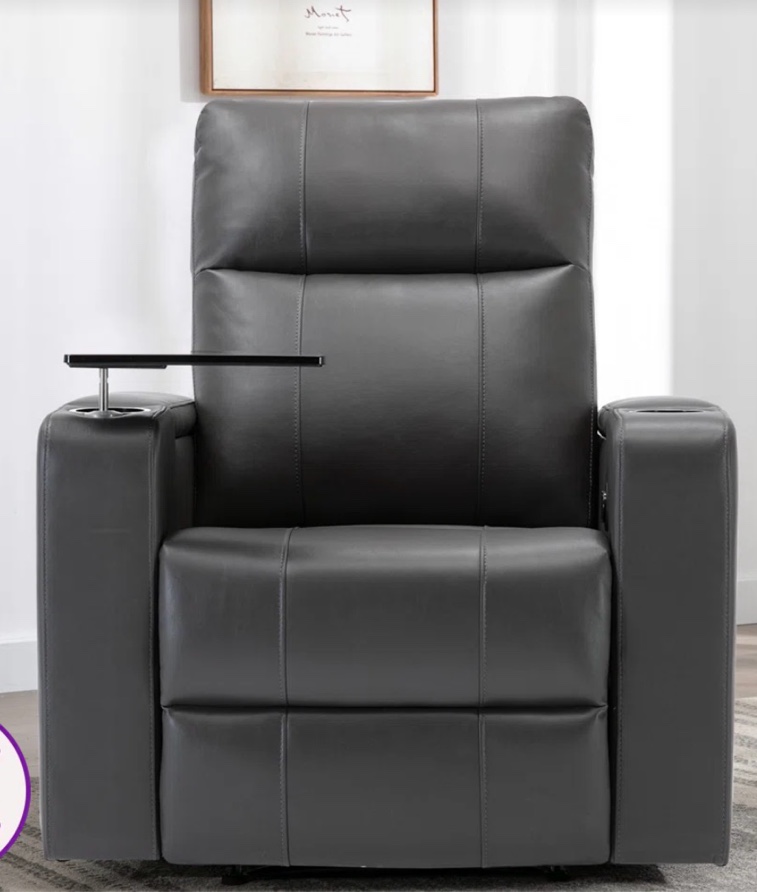 ryun 33.1" wide contemporary breathable leather power recliner with arm table and cup holder