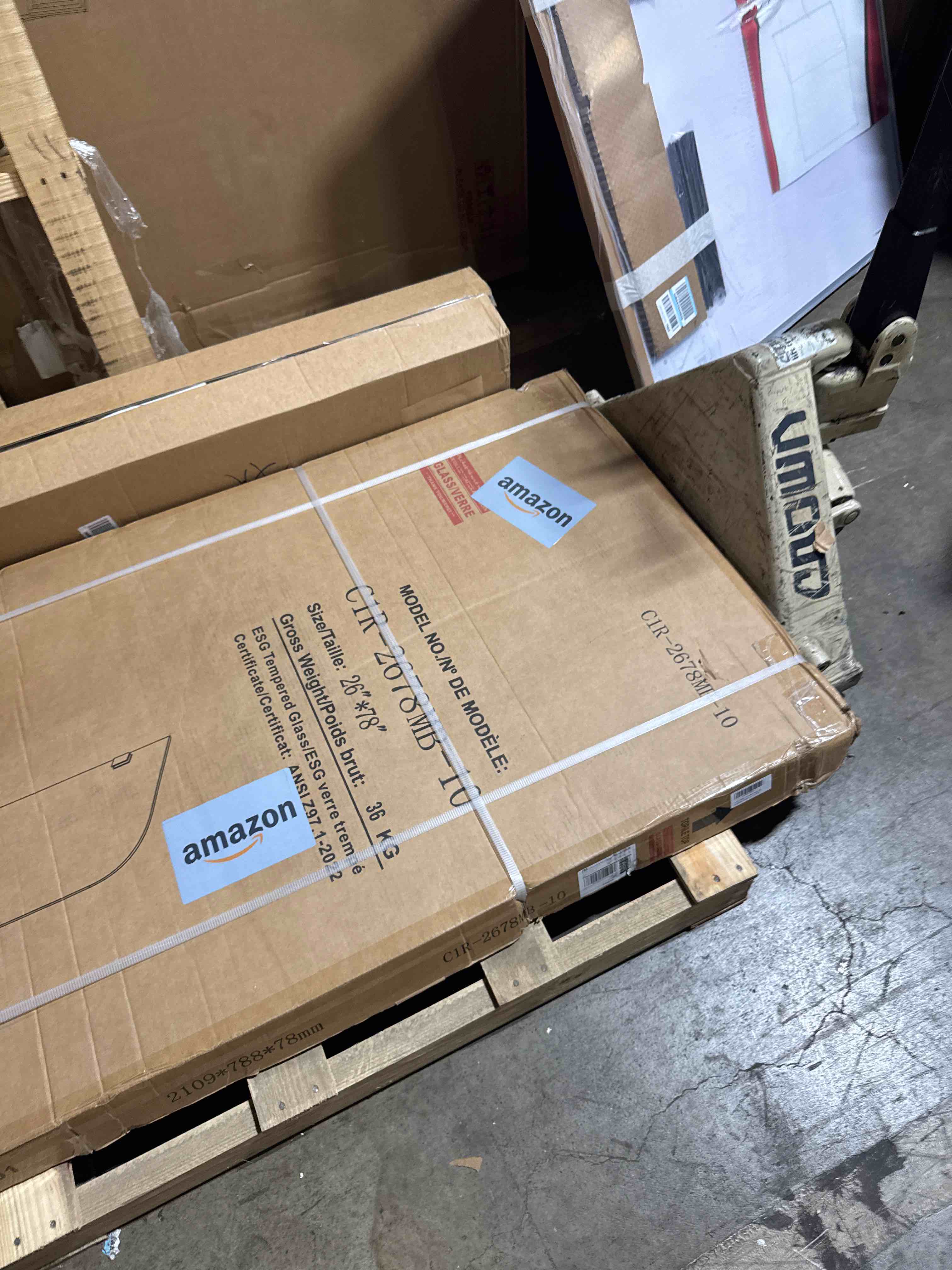 Condition photo showing New/Like New for frameless shower door, 26" w ×78" h fixed shower glass panel with clamps, 3/8" (10mm) glass shower doors, clear tempered bathroom shower panel in matte black