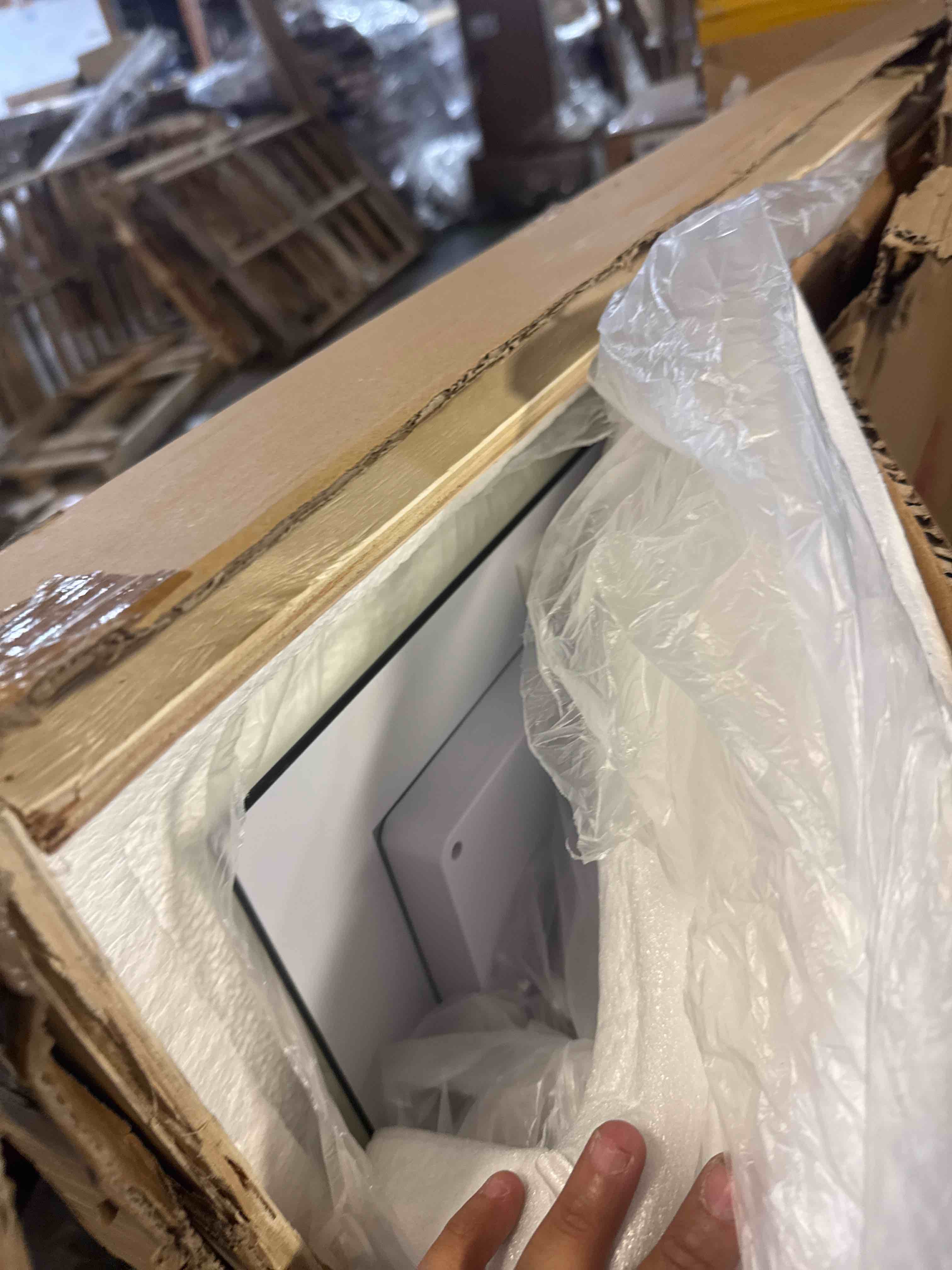 Condition photo showing New/Like New for niccy 44" led bathroom mirror with lights, half moon led mirrors, irregular backlit mirrors for entryway, anti-fog, dimmable, makeup mirror, explosion proof, round lighted vanity mirrors, white light