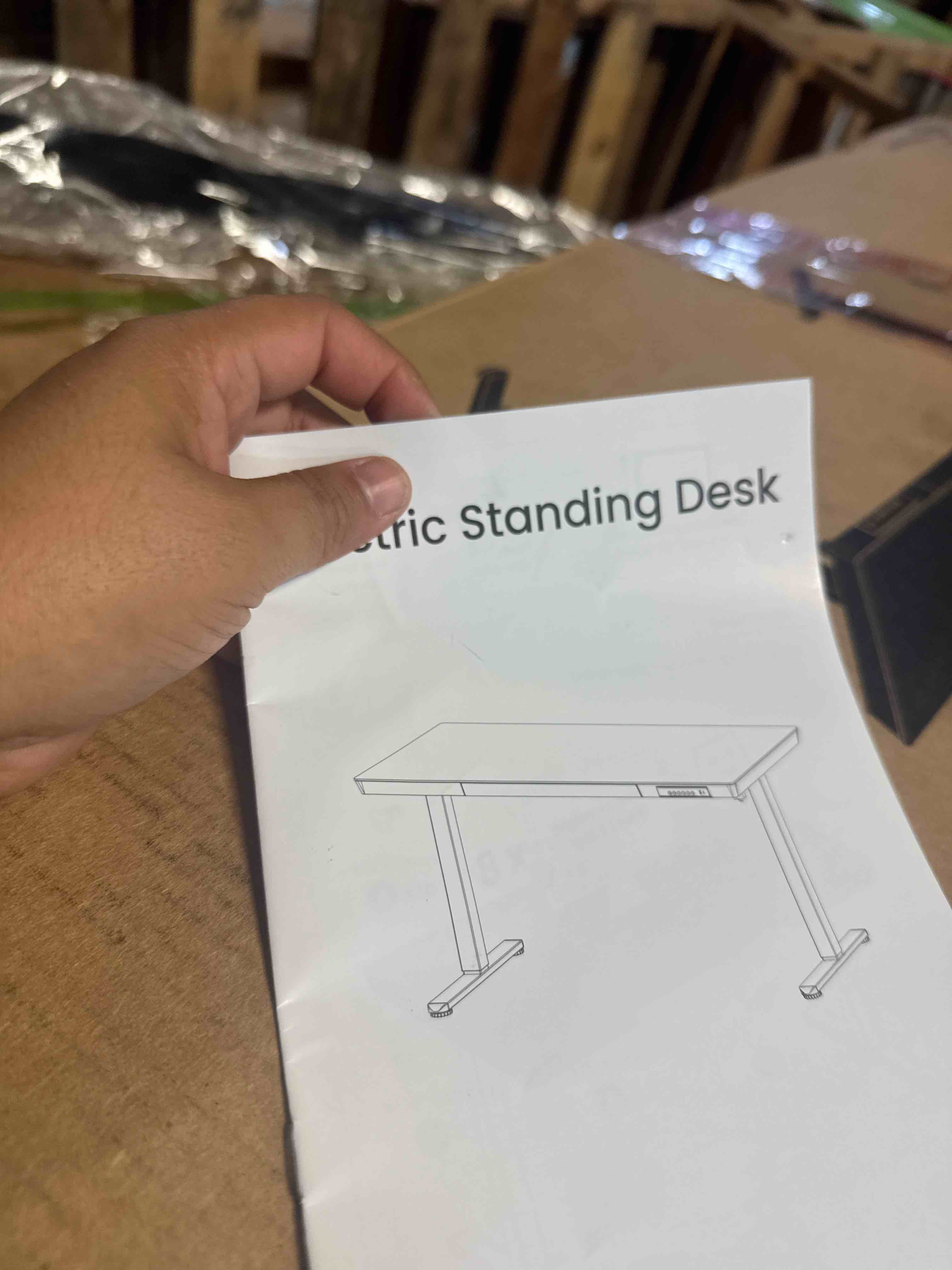 Condition photo showing Good Condition for marsail glass electric standing desk with drawer, 40 x 24 inches height-adjustable desk, one-piece tempered glass top, ergonomic home office sit stand desk with 4 preset heights, white