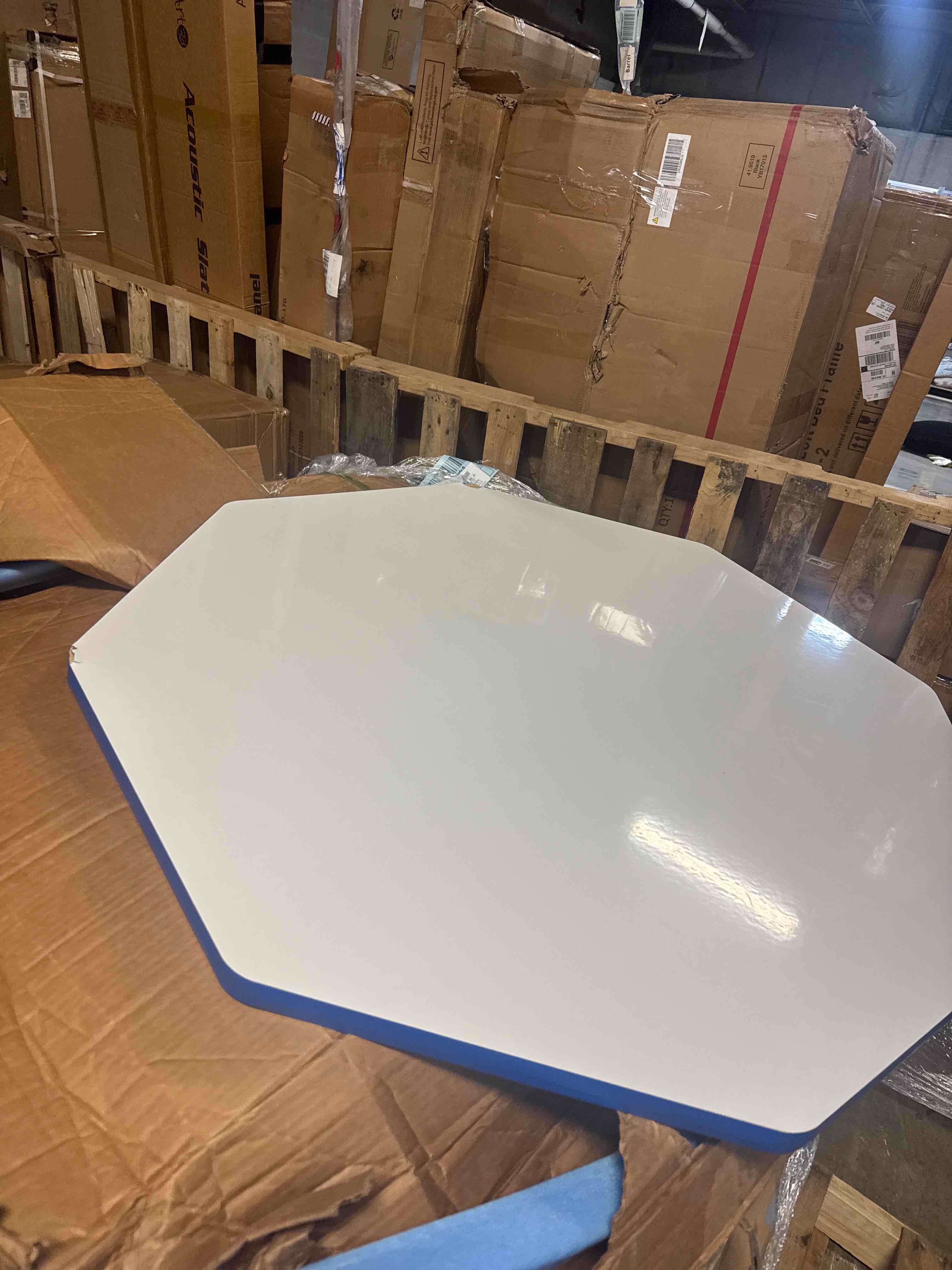 Condition photo showing Good Condition for jonti-craft berries 6428jca003 octagon activity table, a-height (24"-31" adjustable height), 48" x 48", gray/blue/gray