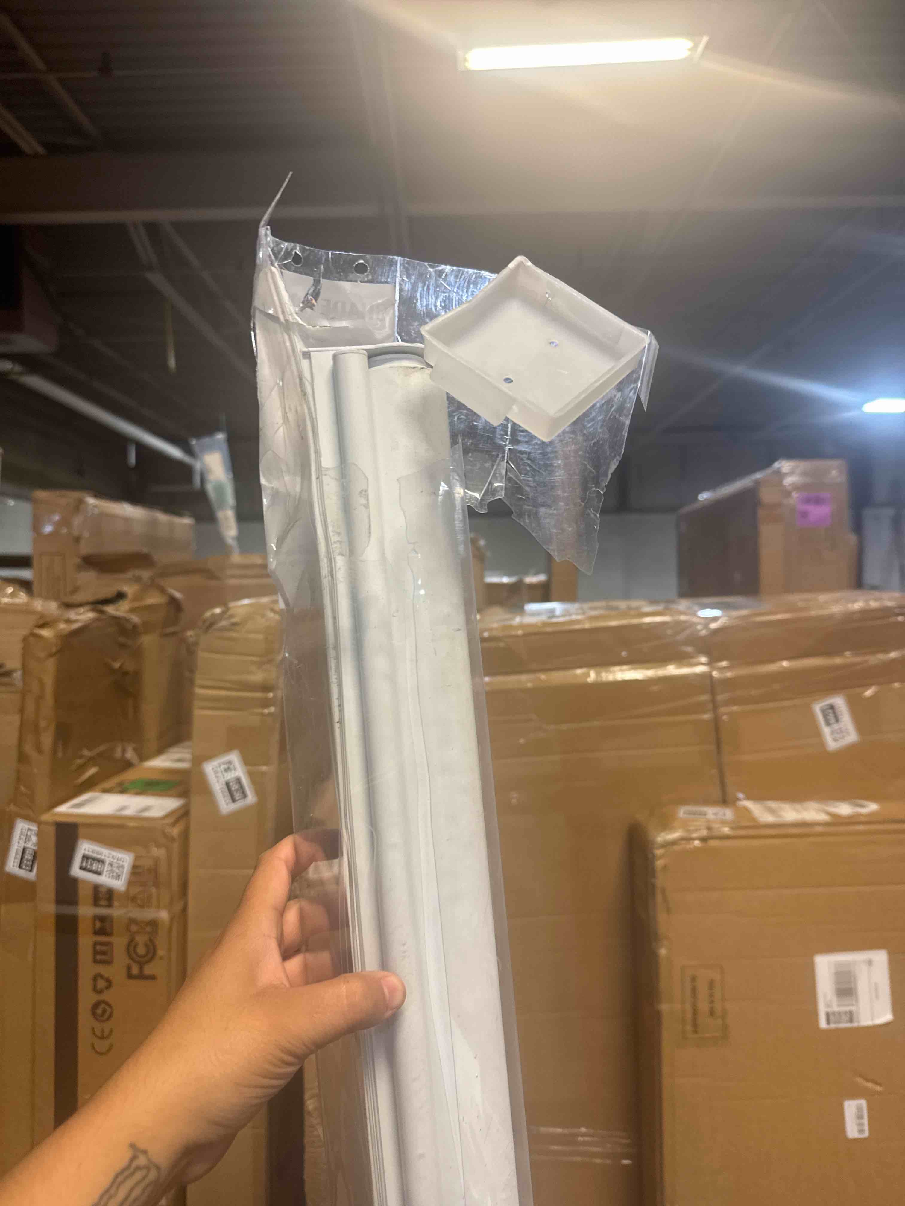 Condition photo showing Good Condition for shademoon blackout cordless roller shades for indoor windows,room darkening blind with spring system pull down,thermal insulated uv block fabric,home office (100% blackout, white,67" w x 72" h) r-white 67"w x 72"h