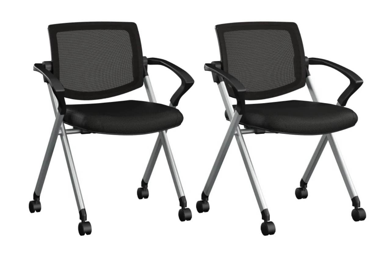 Envision Mesh Back Folding Chairs with Arms - Set of 2