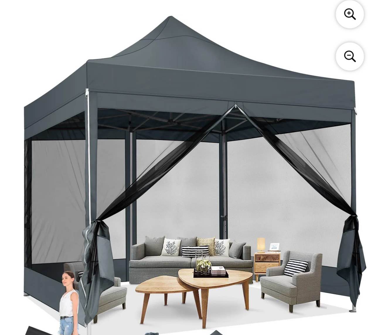 COBIZI 10X10 Heavy Duty Pop up Canopy with Mosquito Net,Instant Outdoor Shelter Large Canopy Tent for Outside,Gazebo with Mesh Sidewalls for Party,Backyard,Camping,Gray