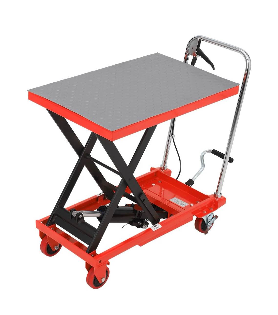 Garvee Hydraulic Lift Table Cart 500lbs, Lift Table Capacity 28.5 Inch Lifting Height, Manual Single Scissor with 4 Wheels and Non-Slip Pad Thickness 3mm for Material Handling and Transportation