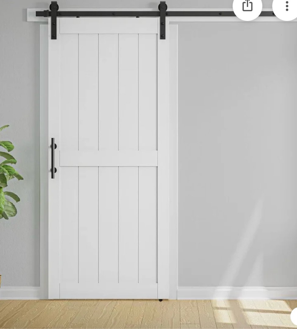 LDB_BUILDING 40''x80'' White Paneled Wood Barn Door with Hardware