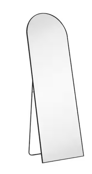 21 in. W x 64 in. H Aluminium Alloy Frame Black Arched Floor Mirror with Floor Stand and Wall Mounted Hooks