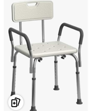 Medline Shower Bath Chair with Back and Padded Armrests  Height Adjustable  Supports up to 350 lbs.  White