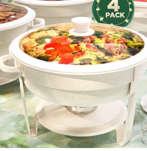 Chafing Dishes for Buffet 4PACK, [Game Changer Maifanite-Coated] Chafing Dish Buffet Set Offer The Elegance of Nature, 5QT Food Warmers for Parties Serve for Wedding, Birthday, Church Events, ETC