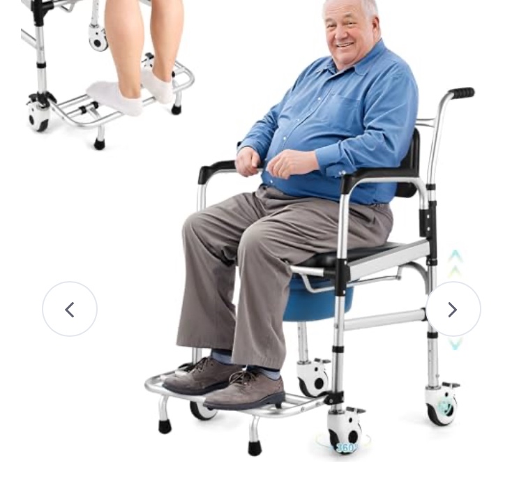HYBODIES ENLARGED ROLLING SHOWER CHAIR: 4-IN-1 BARIATRIC COMMODE CHAIR FOR ELDERLY, POST-OP, ADJUSTABLE SHOWER WHEELCHAIR WITH SAFETY LOCKING WHEELS & ANTI-TILT FOOTREST, HEAVY DUTY 350LBS