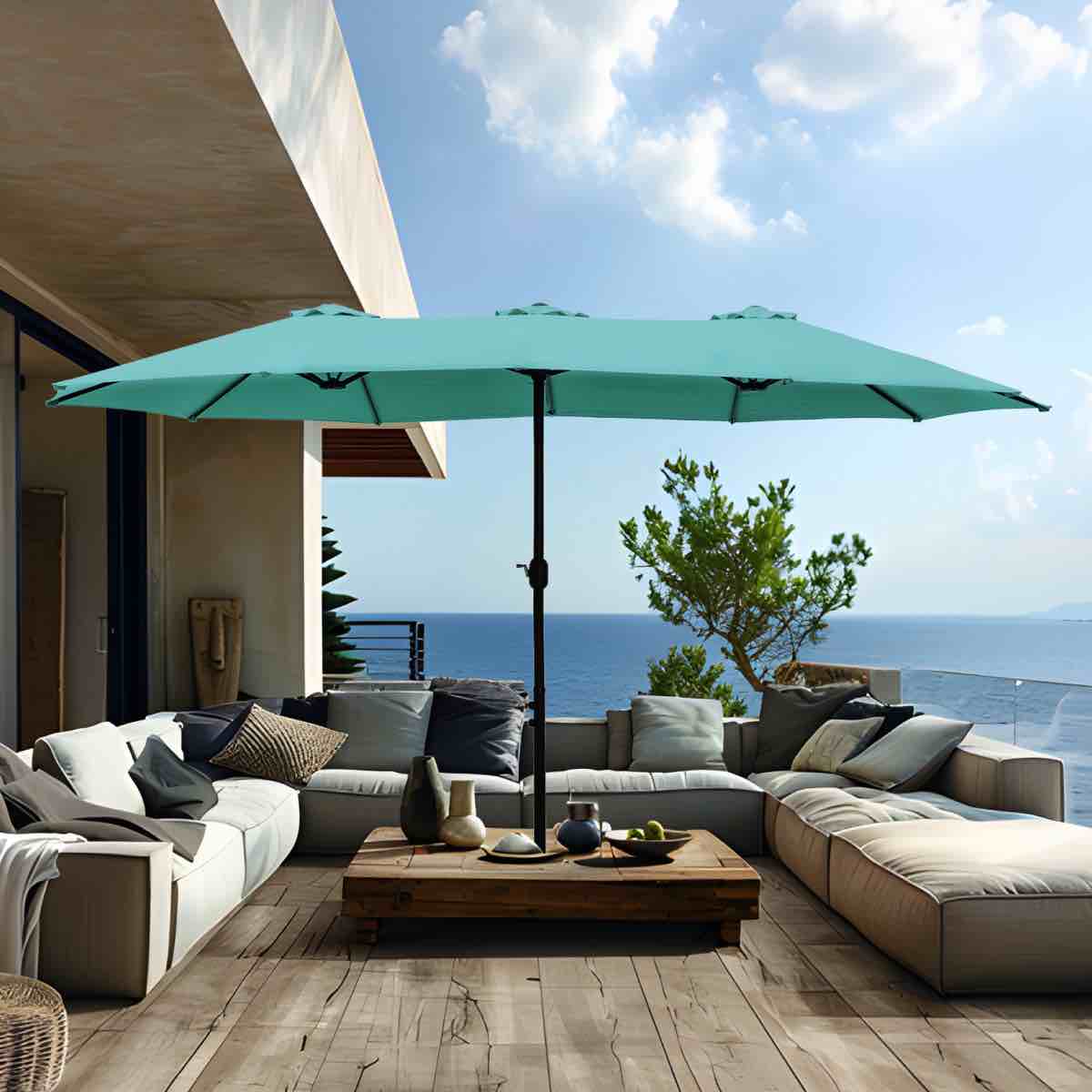 Nyasia 15 ft x 9 ft Rectangular Market Umbrella with Base