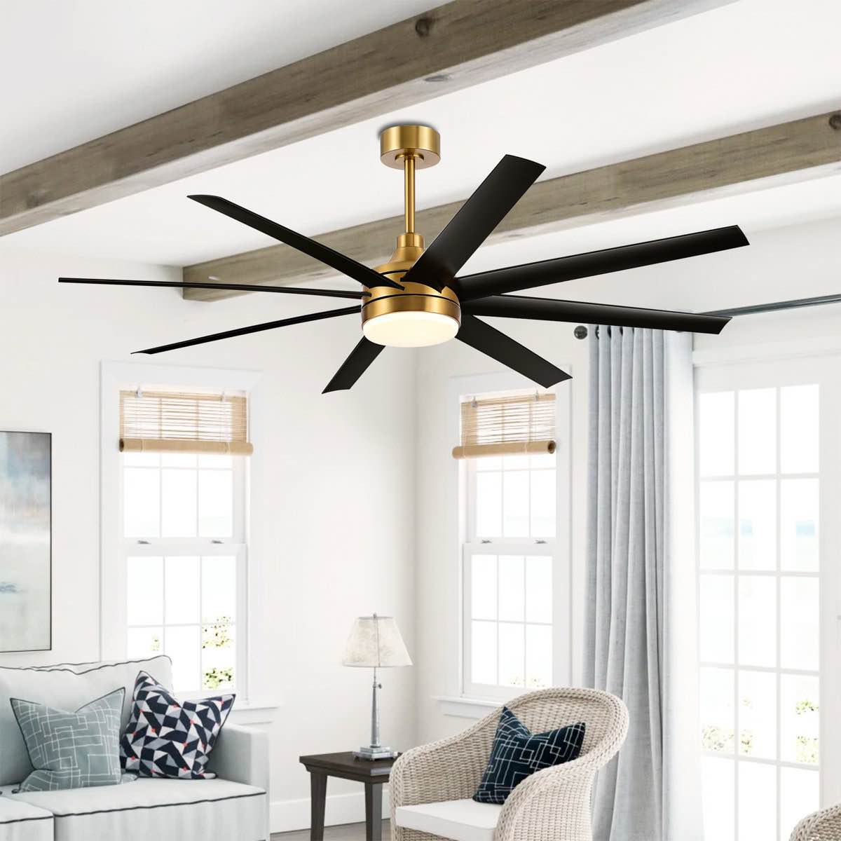 Jamii-Leigh 65/72/84 inch Large Indoor/Covered Outdoor Modern Ceiling Fan with Led Lights and Remote, 6-Speed, Reversible Quiet DC Motor, Timer, 8-ABS-Blade