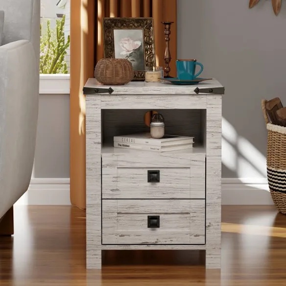 Gracie Oaks Farmhouse End Table with 2 USB Ports and 2 Power Outlets