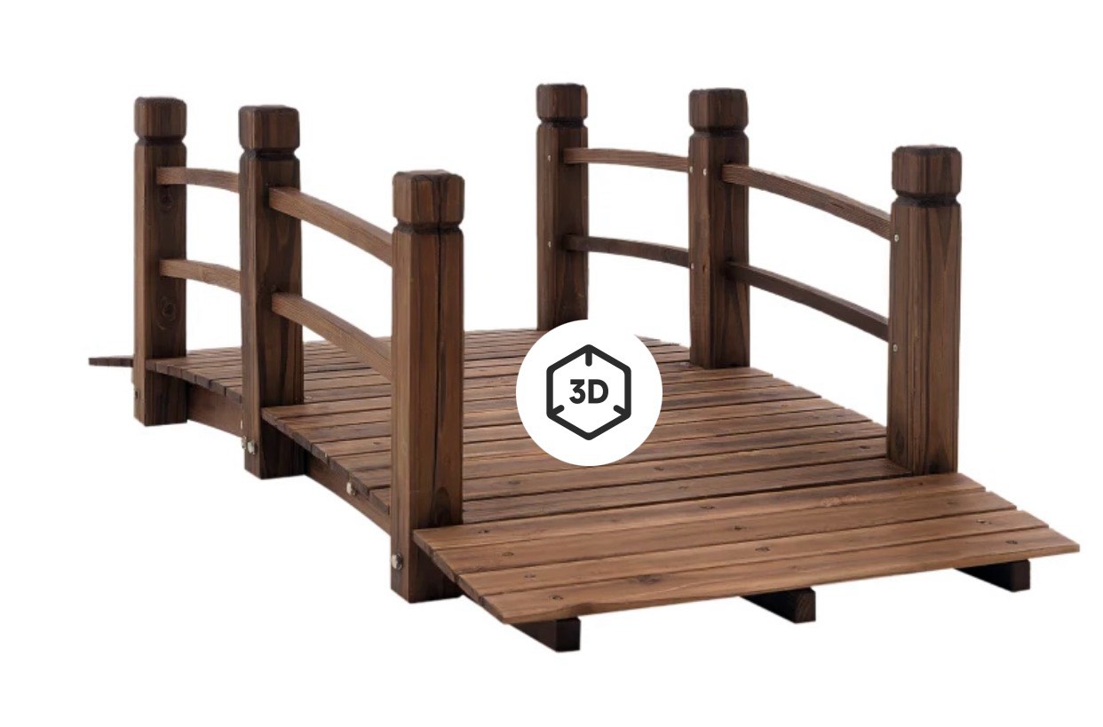 Outsunny Fir Wood Garden Bridge Arc Walkway with Side Railings for Backyards, Gardens, and Streams, Stained Wood, 60" x 26.5" x 19"