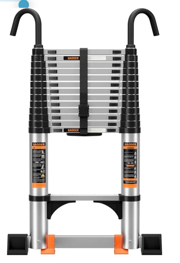 Telescoping Ladder Aluminum with stabilizer bar?Lightweight Multi-Purpose Extension Ladder?Telescopic Ladder?Portable Extension Ladder, 330lbs Max Capacity,Collapsible Ladder for RV Home or Outdoor