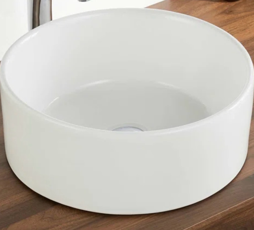 Deervalley Symmetry 16" Round White Vitreous Vessel Bathroom Sink 