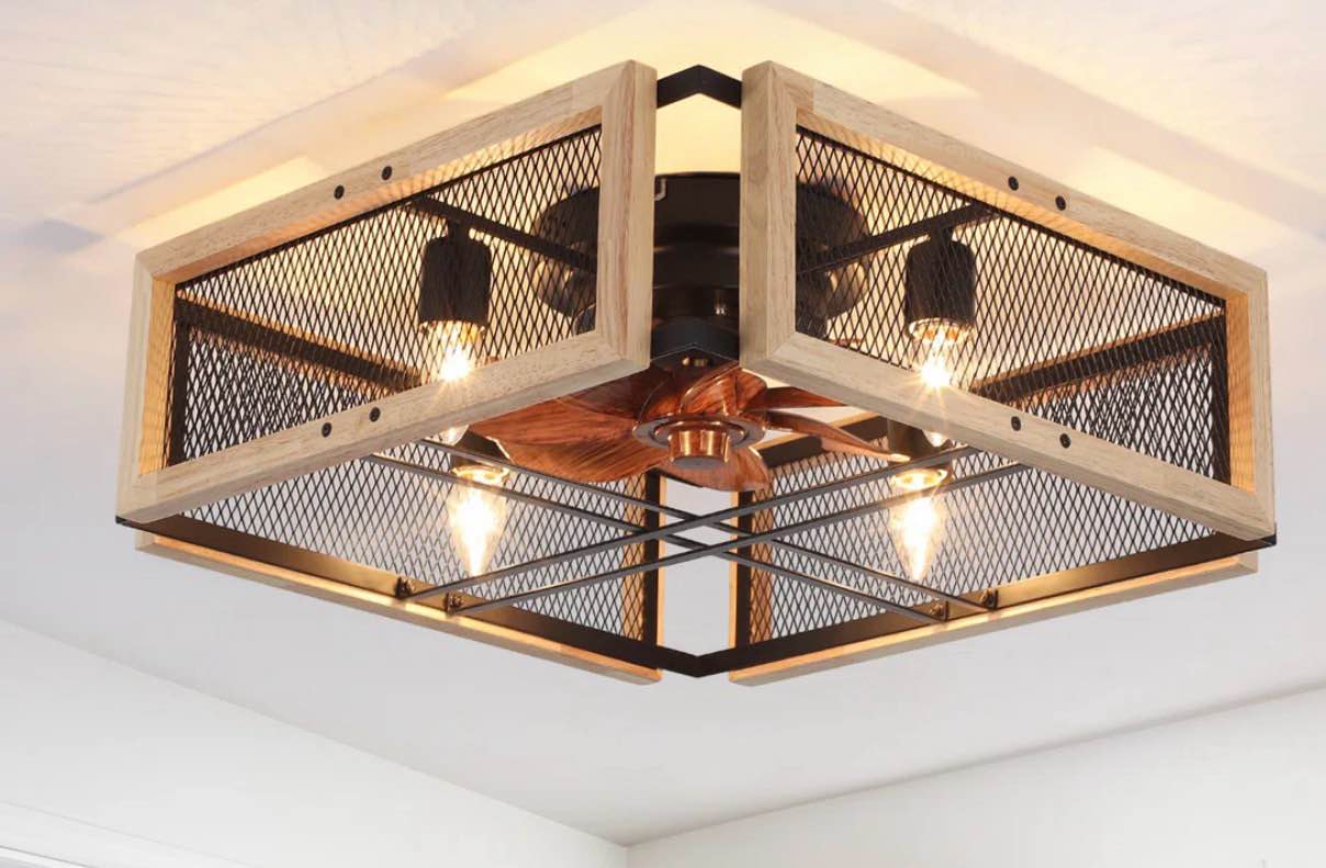 Daimyan Caged Ceiling Fan with Lights Remote Control 20 in Farmhouse Flush Mount Ceiling Fan 