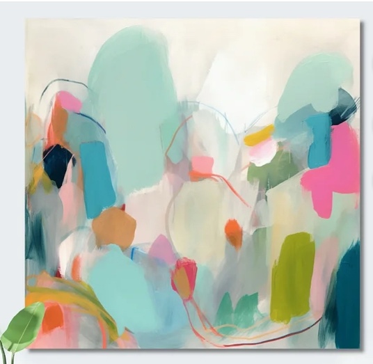 Designart "Pink Blue Minimalims Fludity III" Minimalism Canvas Wall Art ( 36 x 36)