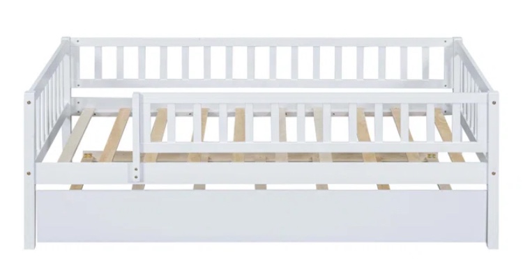 Wood Daybed with Trundle and Fence Guardrails 