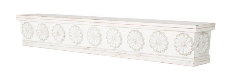 Cole And Grey Wooden Floral Wall Shelf with Brown Distressing ( 62.20” L x 9.84” W x 11.42” H)