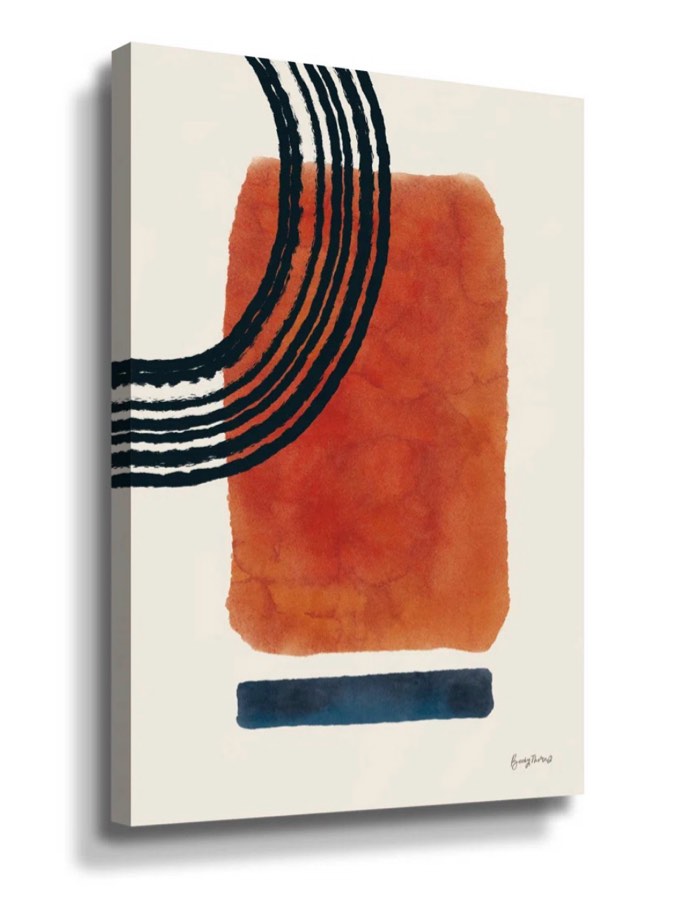 Geo Abstract III by Becky Thorns, Midcentury Modern Boho Pink,Blue & Orange Minimalist Canvas Wall Art ( 36" x 24")