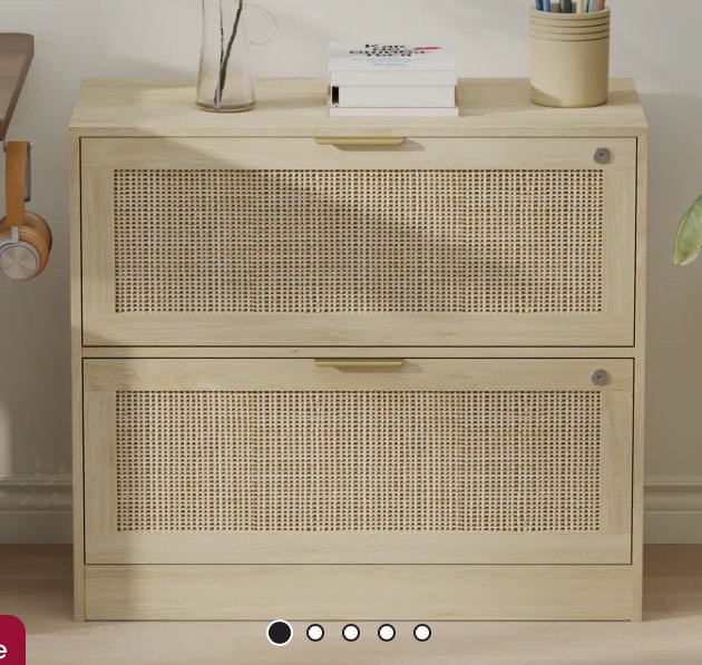 31.1"W Rattan File Cabinet With 2 Drawer & Lock