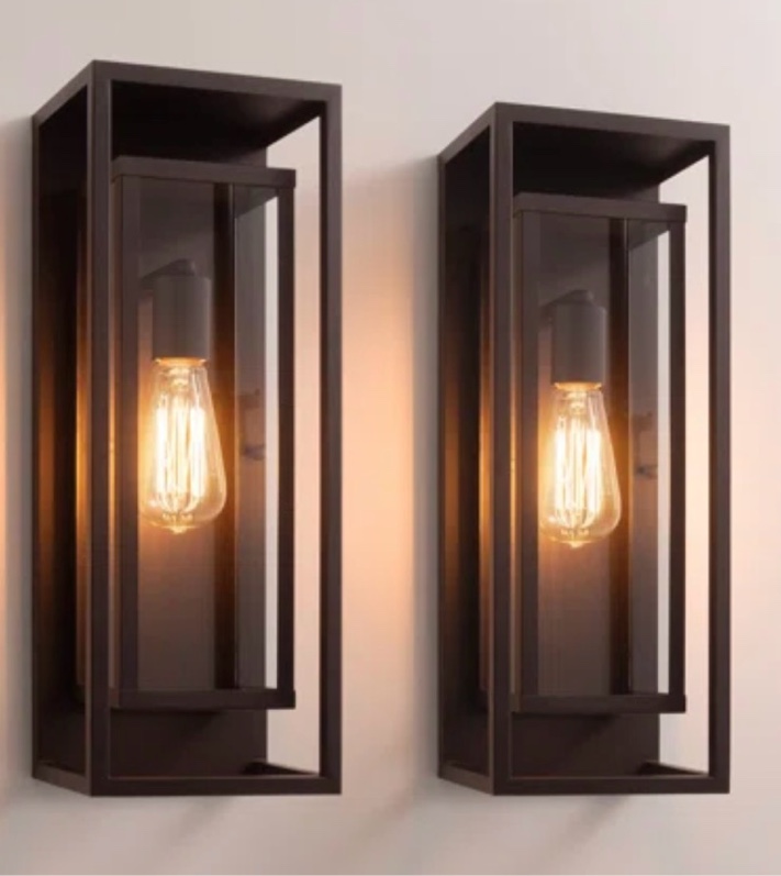 Rasharkin Classic Outdoor Wall Sconce 1-Light Rectangular Metal Frame and Clear Glass Shade Water Proof ( ONLY ONE )