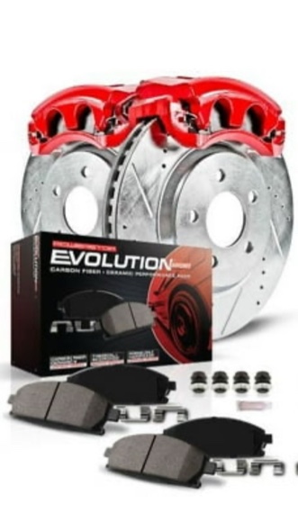 Power Stop Front Z23 Evolution Brake Pad and Rotor Kit with Red Powder Coated Calipers KC2853 ( 2 Boxes Total)