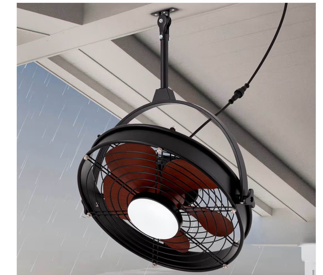 25 Inch Outdoor Ceiling Fan with Lights and Remote, Waterproof Gazebo Hanging Fan with 3CCT Dimmable, Black Plug in Caged Ceiling Fan for Patios Porch Pergola,Canopy