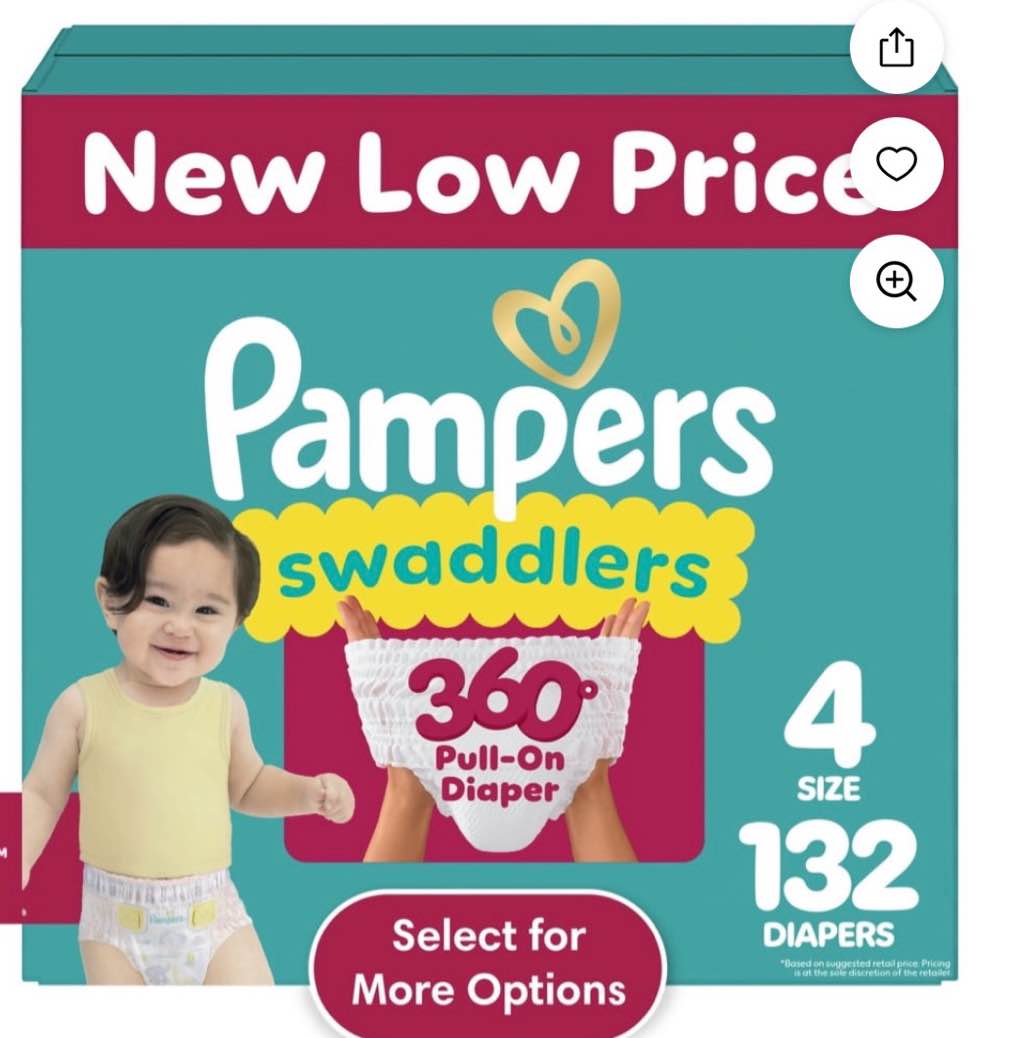 Pampers Swaddlers 360 Baby Diapers Size 4, 132 Count (Select for More Options)