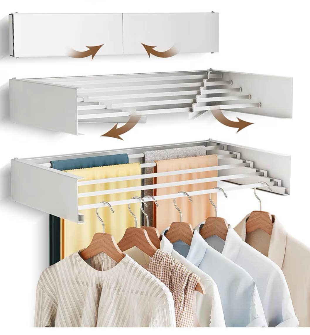 Wall Mounted Drying Rack,Drying Rack Clothing,Collapsible Hanger Racks for Laundry,Laundry Rack,Wall Mounted Clothes Rack (White, 32 Inch)
