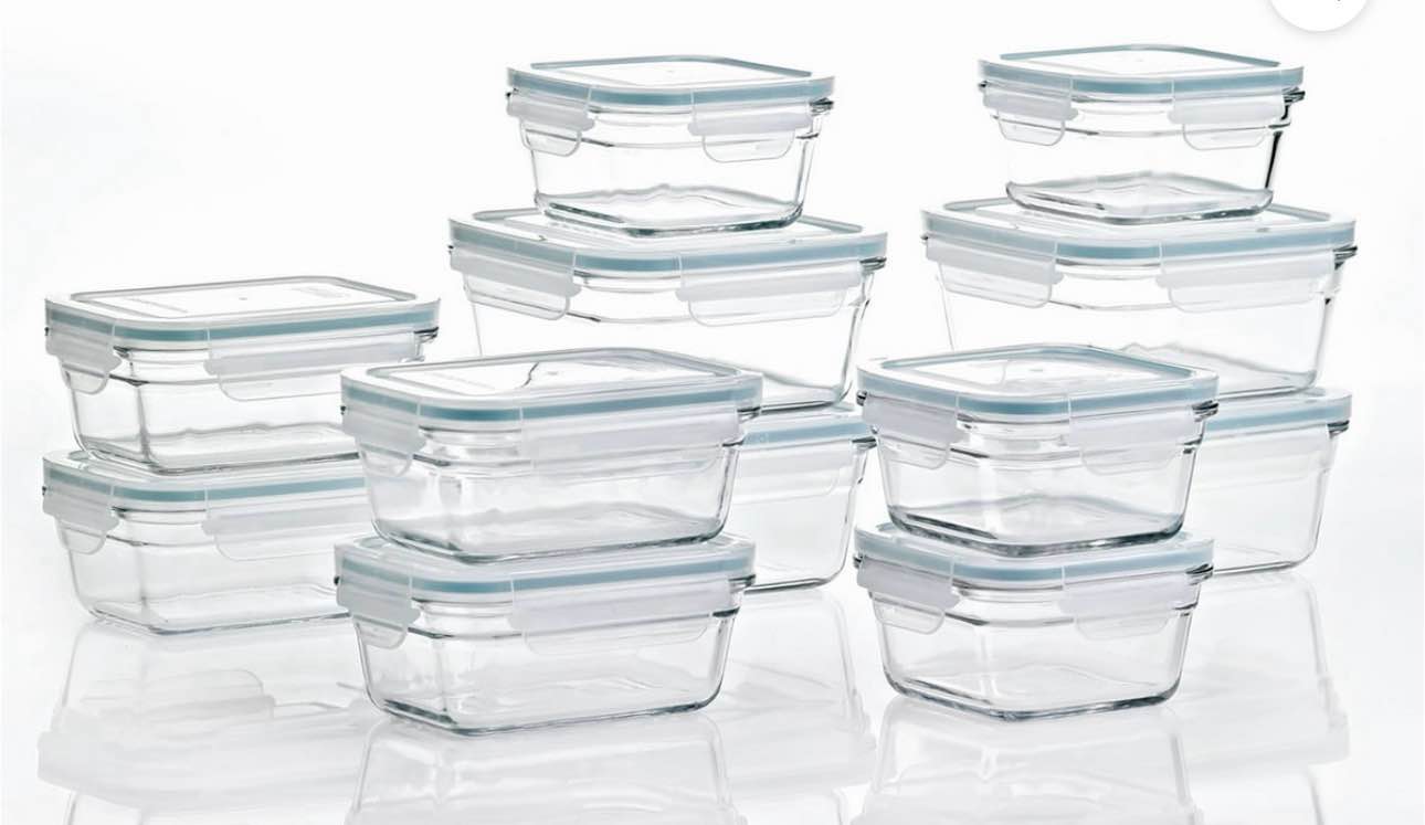 glasslock 24 piece oven microwave safe glass food storage containers set w/ lids