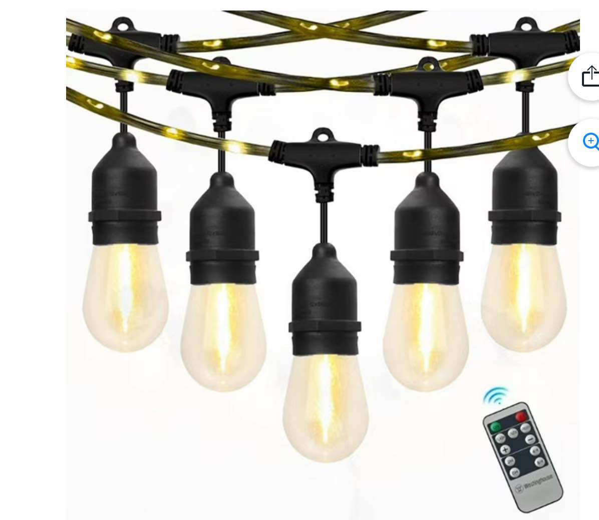 Westinghouse 48' Warm White LED String Light Set with Remote Control, 15 Bulbs