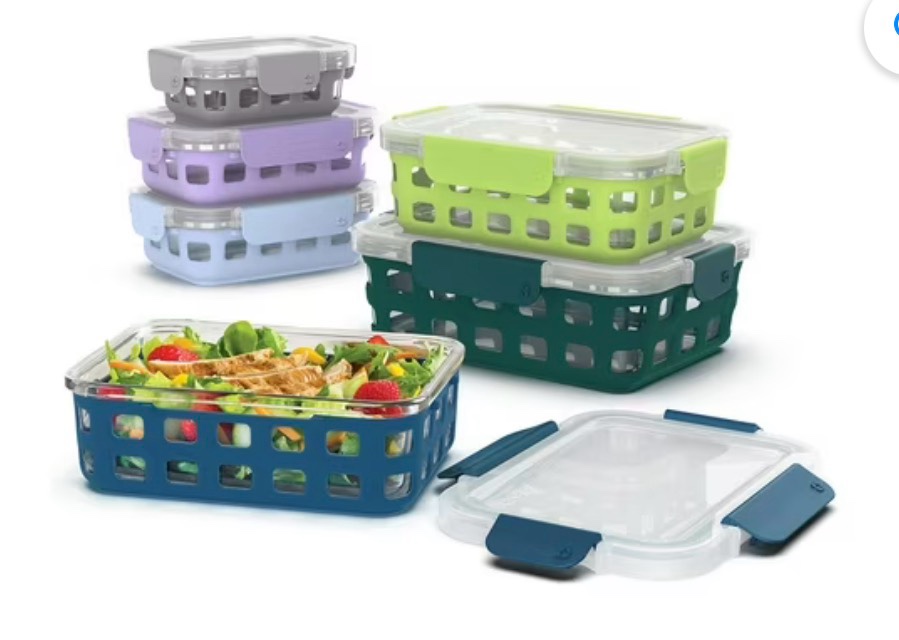 ello duraglass 12-piece glass food storage set, artic berry
