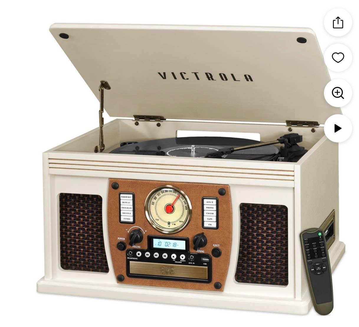 victrola wood 8-in-1 nostalgic bluetooth record player with usb encoding and 3-speed turntable - white
