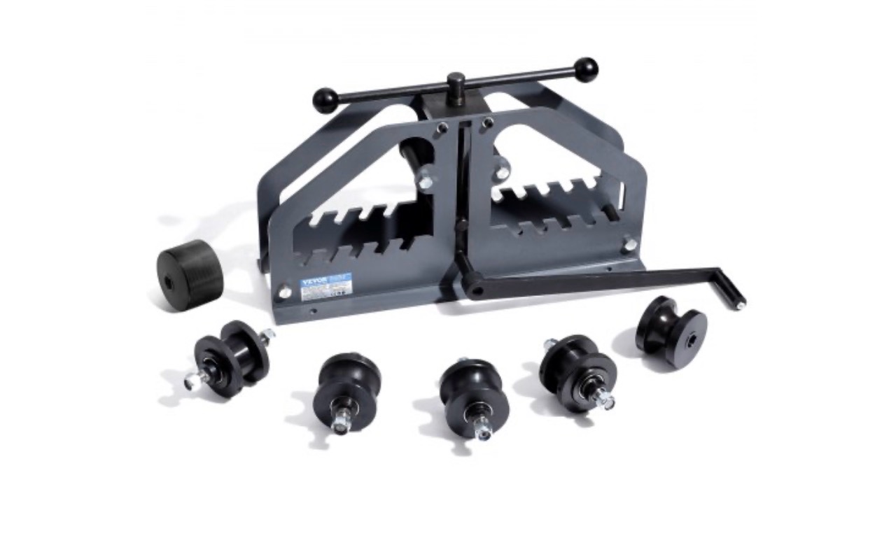 vevor tube roller bender, max 1-1/2" manual tube pipe roller bender with 6 dies, 360° copper aluminum pipe bending tool for square, round tube & flat bar, ideal for hvac air conditioning auto repair