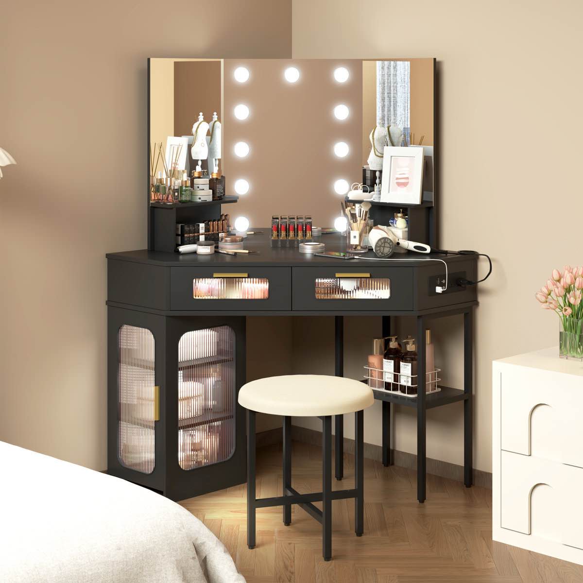 Chantle Vanity Modern Dresser with 3-Color LED Lighting & Motion Sensor