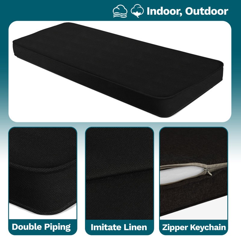 Hokku Designs 4" H Custom Bay Window Bench/Window Seat Cushion, 75D High-Resilience Foam, Indoor/Outdoor Use