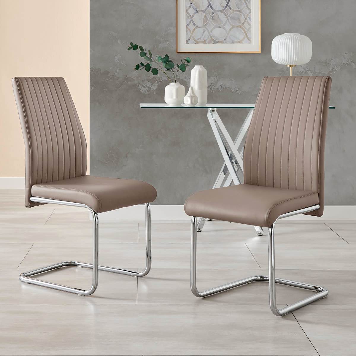 Lazarus Modern Padded Faux Leather & Chrome Leg Kitchen Dining Chairs Modern Design (Set of 2)
